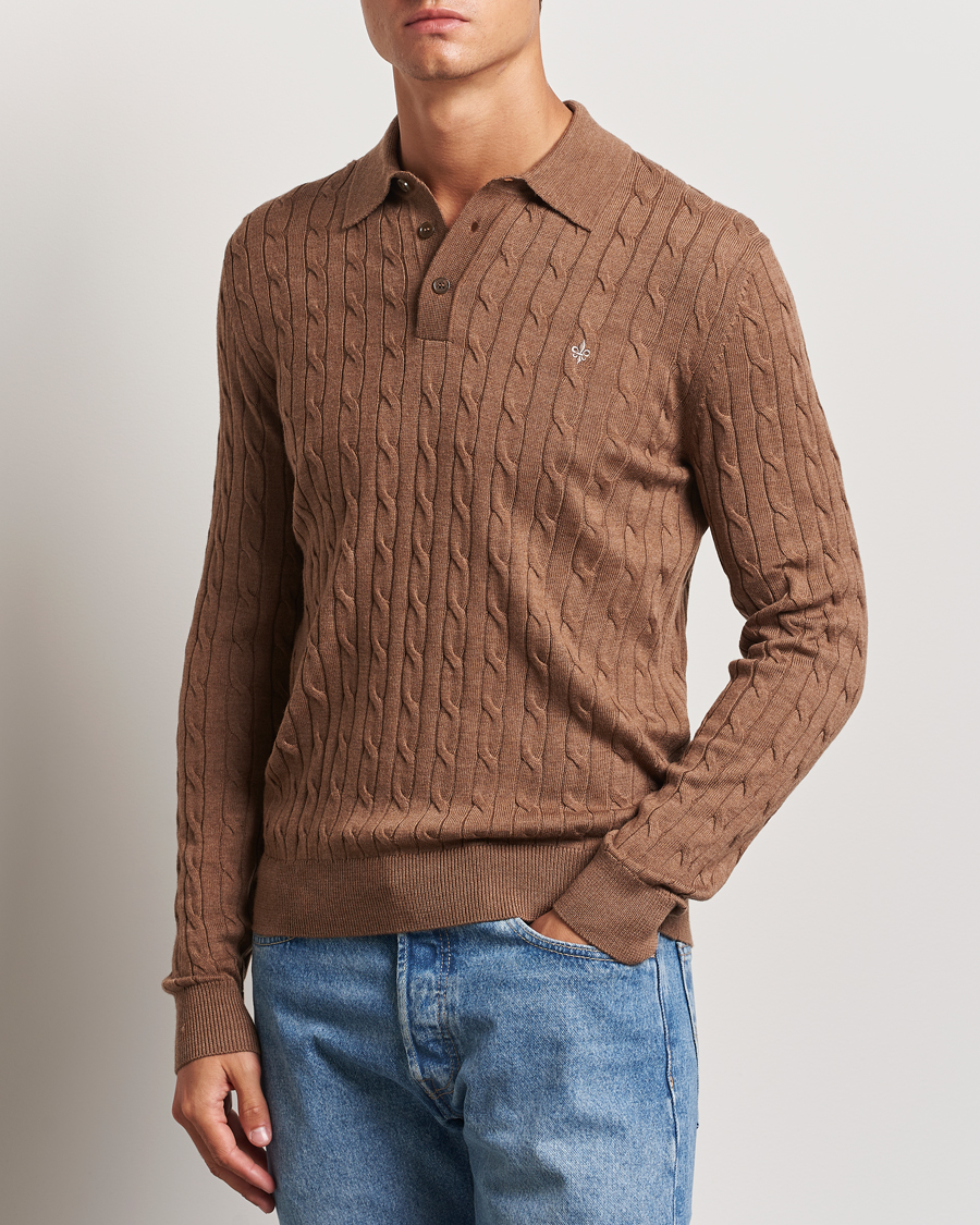 Heren |  | Morris | Merino Cable Polo Knit Camel