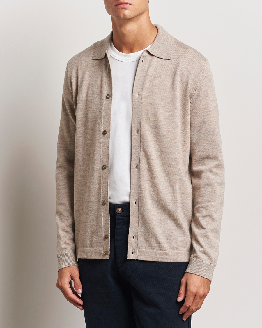 Heren |  | Morris | Merino Knitted Shirt Khaki