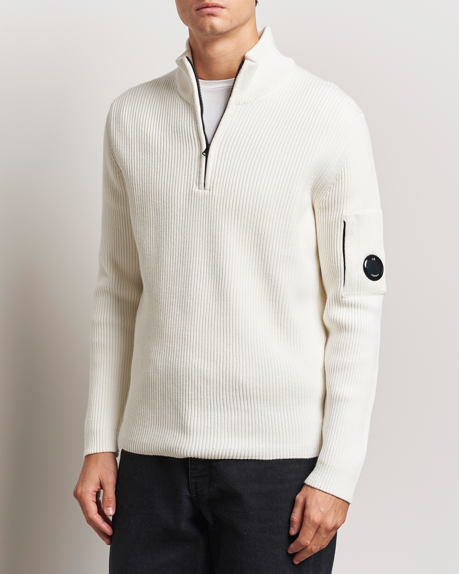 Heren |  | C.P. Company | Full Rib Knitted Cotton Half Zip Off White