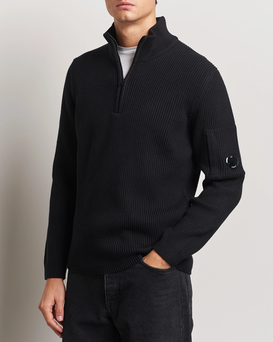 Heren |  | C.P. Company | Full Rib Knitted Cotton Half Zip Black