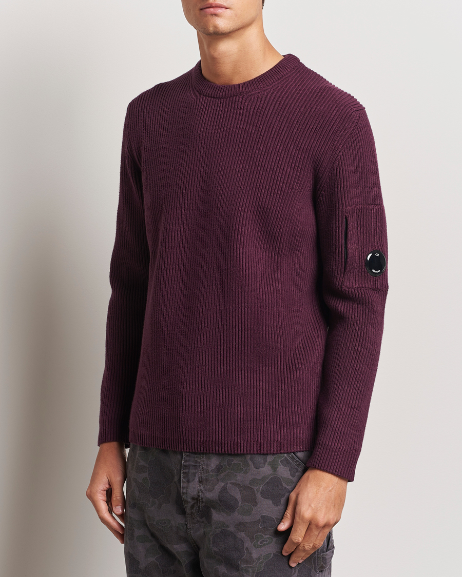 Heren |  | C.P. Company | Full Rib Knitted Cotton Crew Neck Burgundy