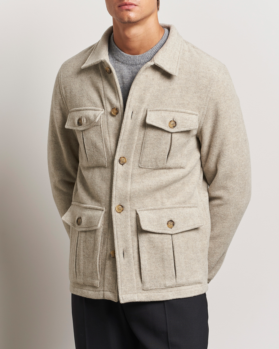 Heren |  | Oscar Jacobson | Safari Wool Shirt Jacket Beige