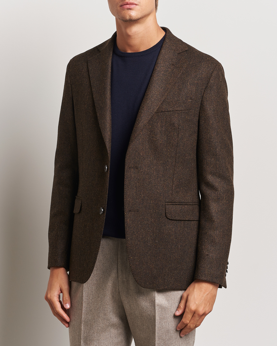 Heren |  | Oscar Jacobson | Fogerty Moon Herringbone Tweed Blazer Brown