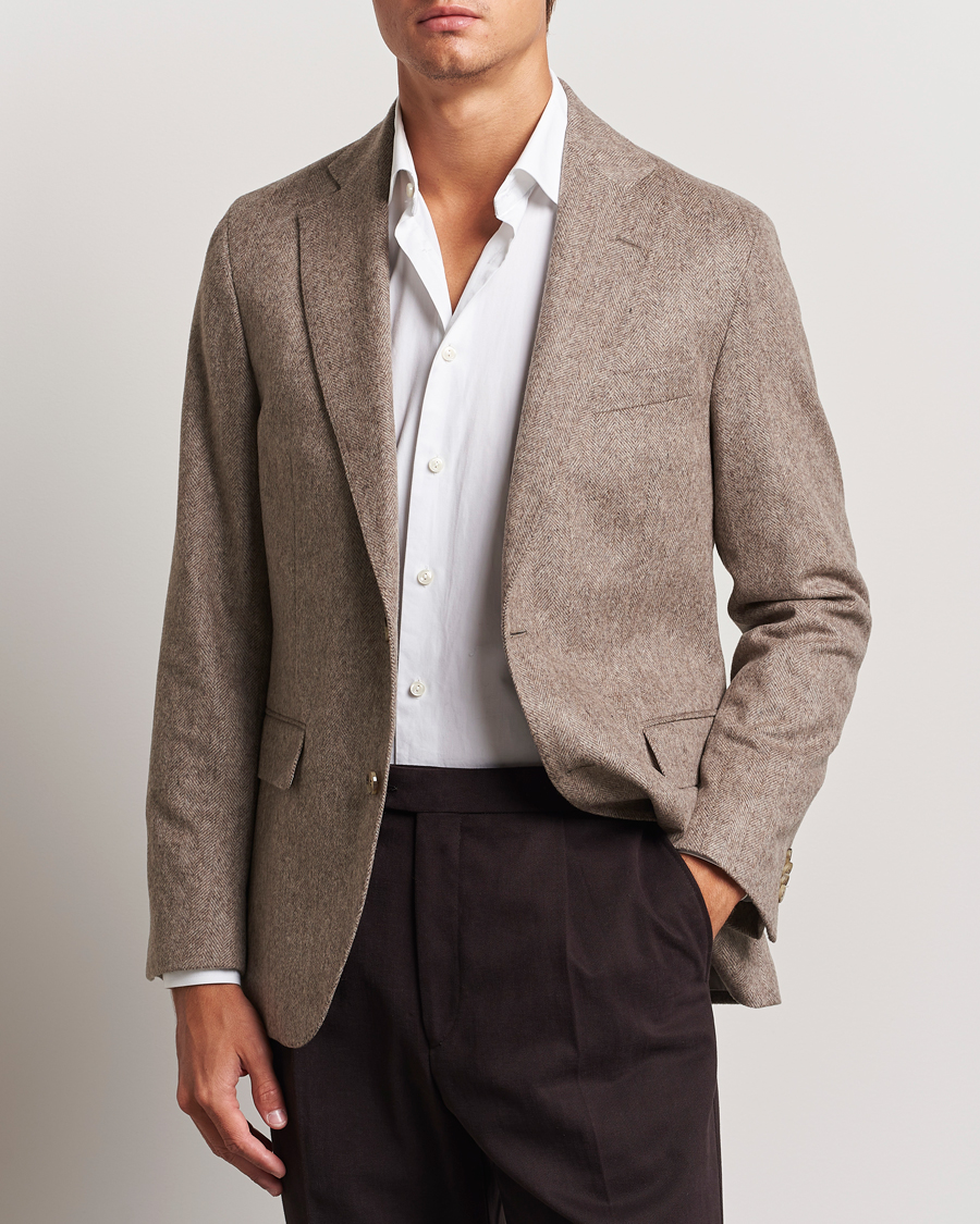 Heren |  | Oscar Jacobson | Fogerty Herringbone Wool Blazer Beige