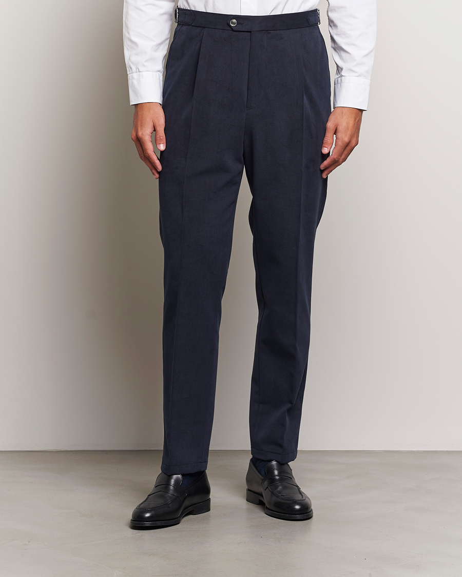 Heren |  | Oscar Jacobson | Delon Brushed Cotton Trousers Navy