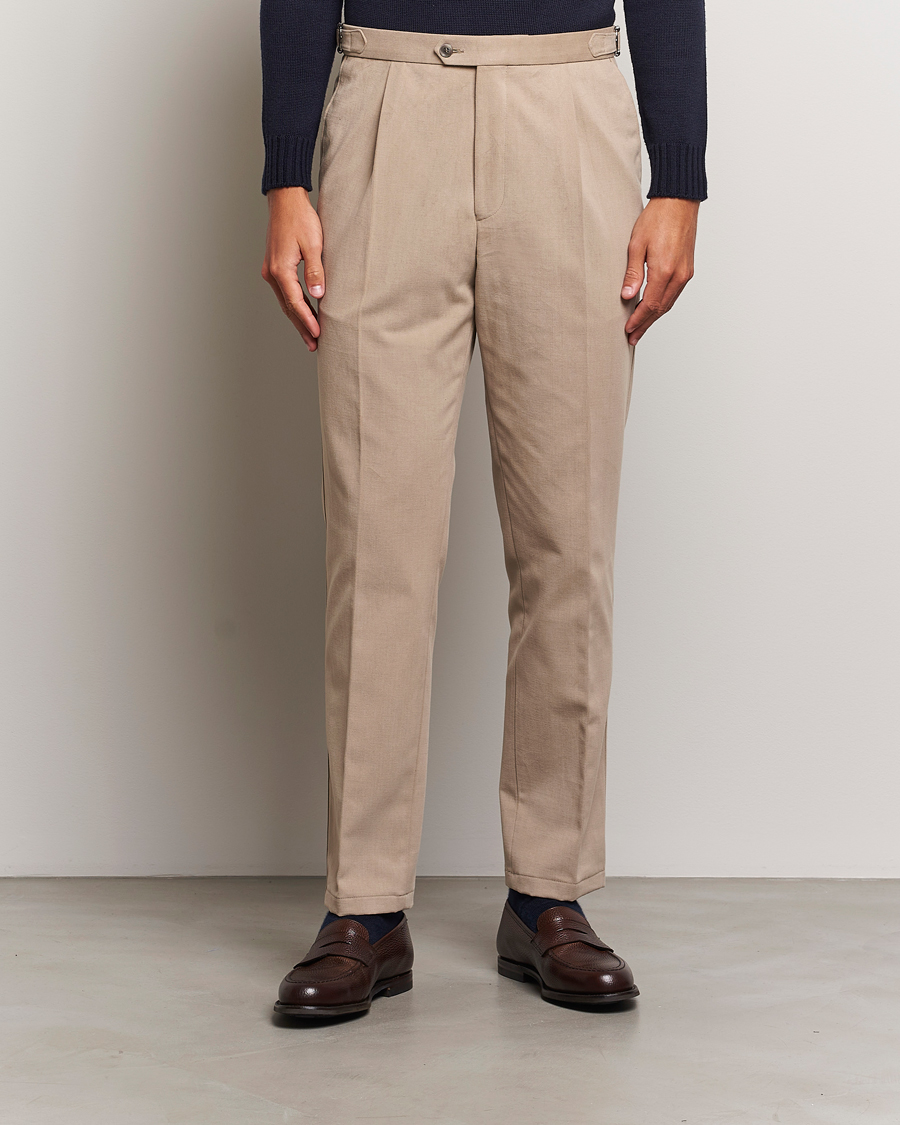 Heren |  | Oscar Jacobson | Delon Brushed Cotton Trousers Beige