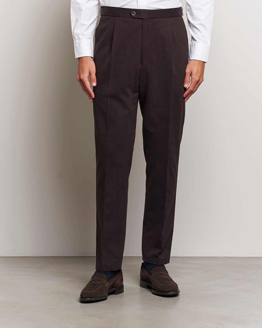 Heren |  | Oscar Jacobson | Delon Brushed Cotton Trousers Brown