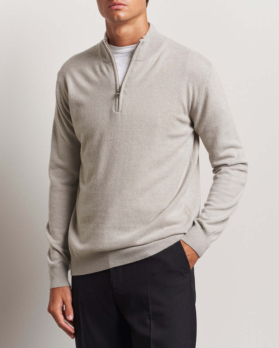 Heren |  | Oscar Jacobson | Patton Wool/Cashmere Half Zip Light Beige