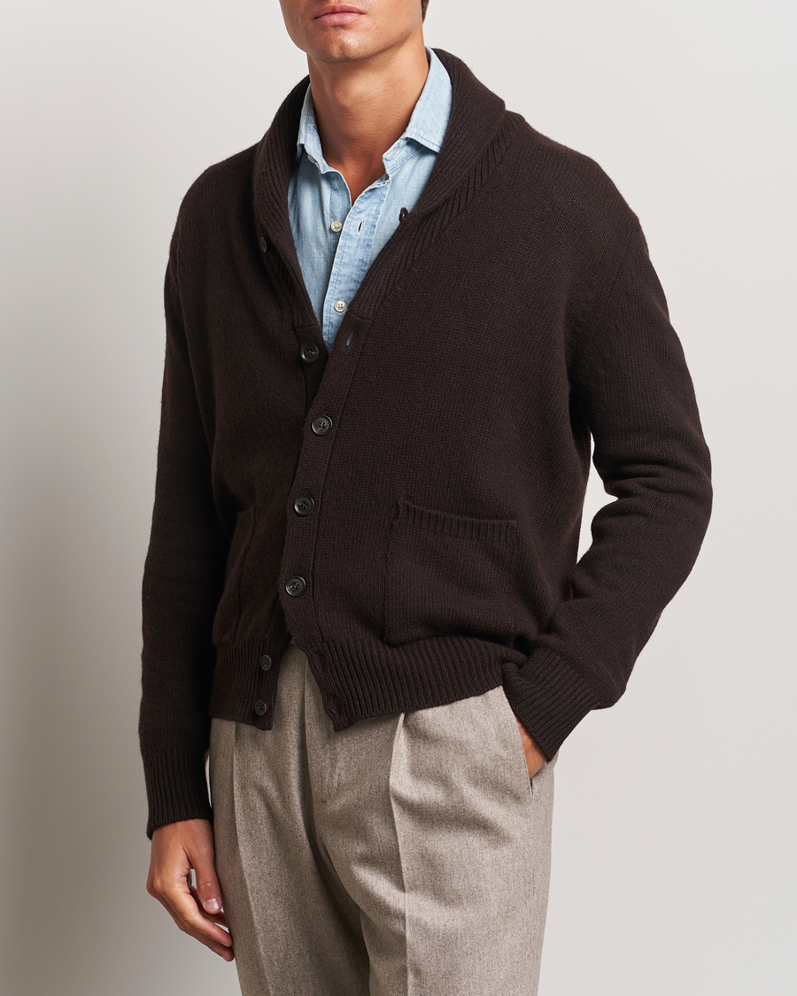 Heren | Cardigans | Oscar Jacobson | Aspen Heavy Knitted Cardigan Brown