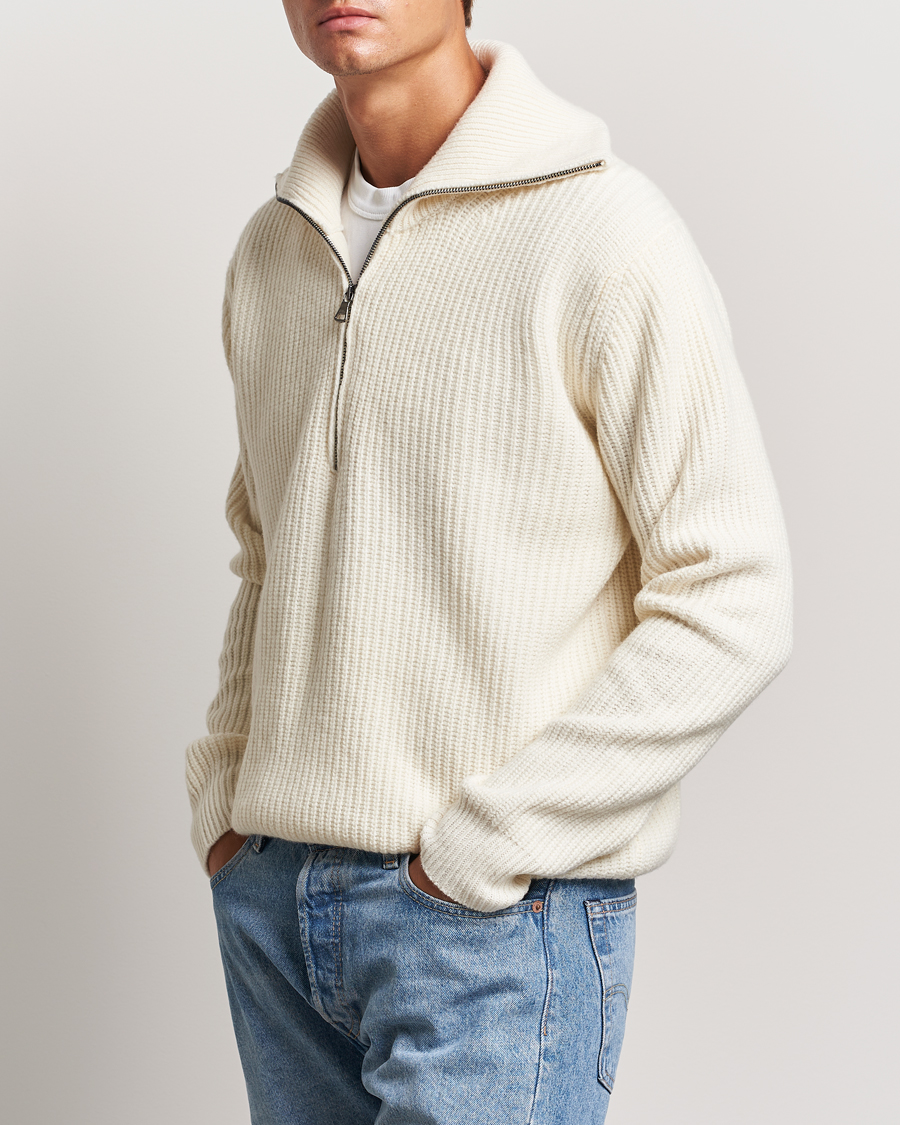 Heren |  | Oscar Jacobson | Mauritz Heavy Knitted Half Zip White