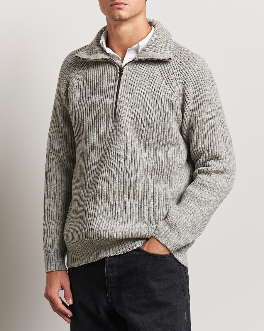 Heren |  | Peregrine | Ford Knitted Wool Half Zip Light Grey