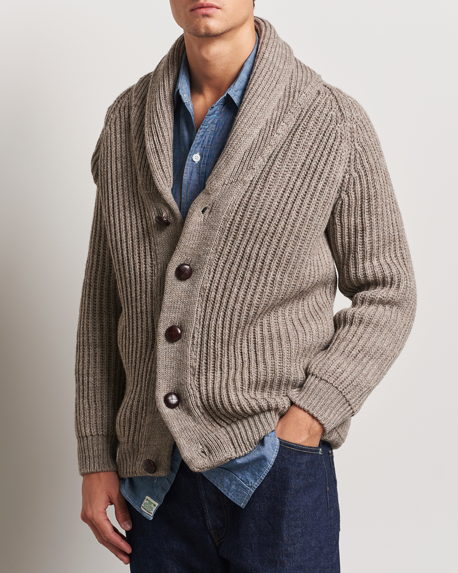 Heren |  | Peregrine | Wilkinson Ribbed Wool Cardigan Light Brown