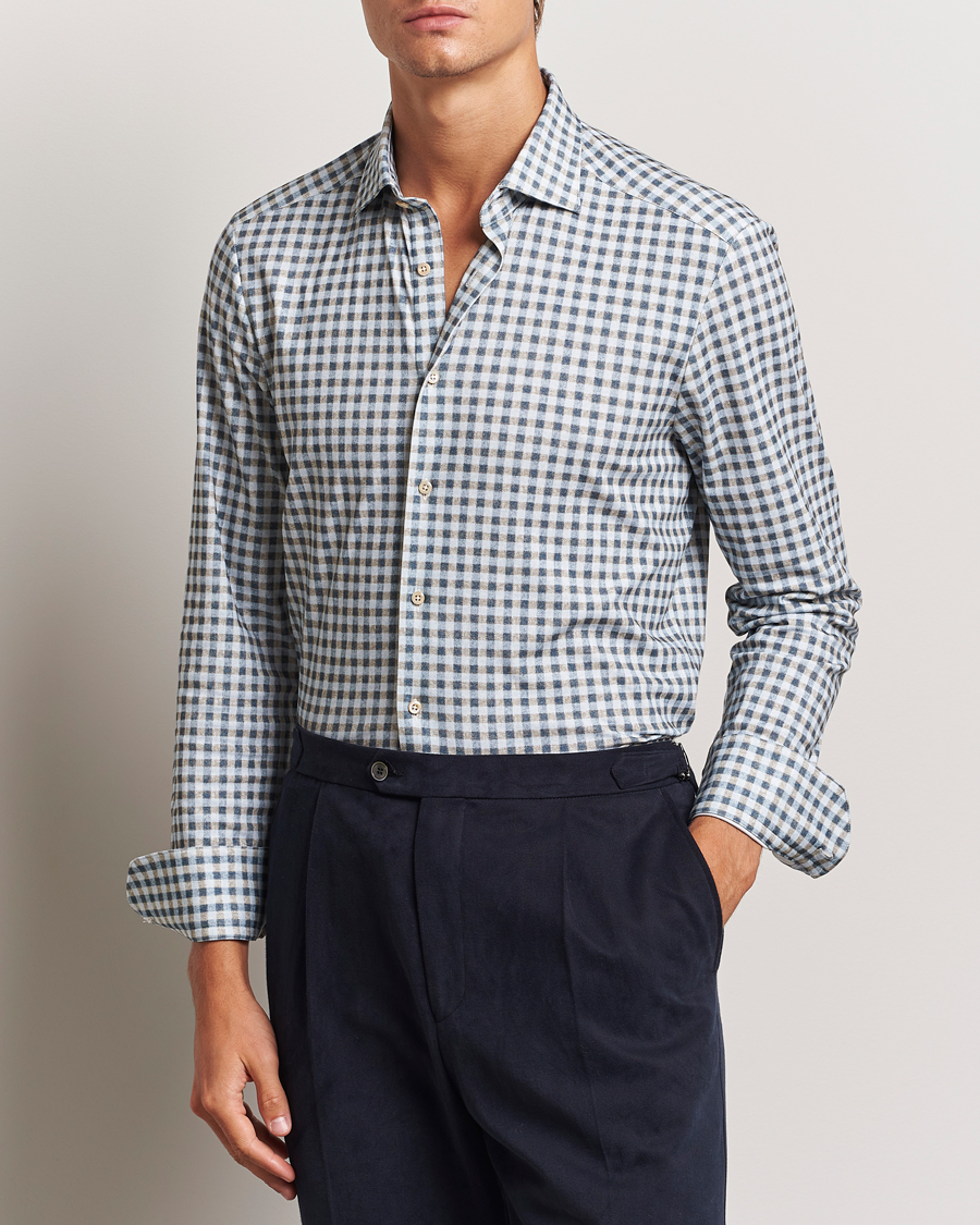 Heren |  | Stenströms | Slimline 4-Way Stretch Checked Shirt Blue