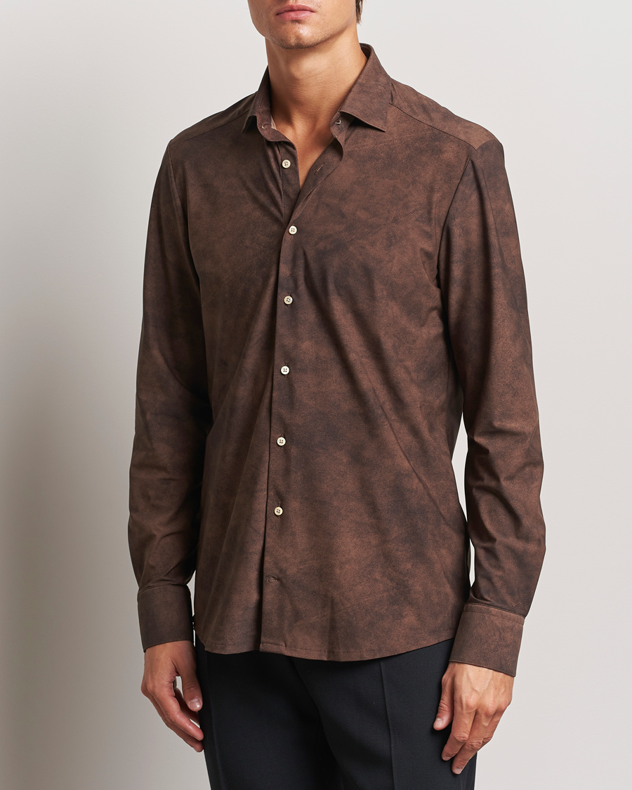 Heren |  | Stenströms | Slimline 4-Way Stretch Shirt Brown