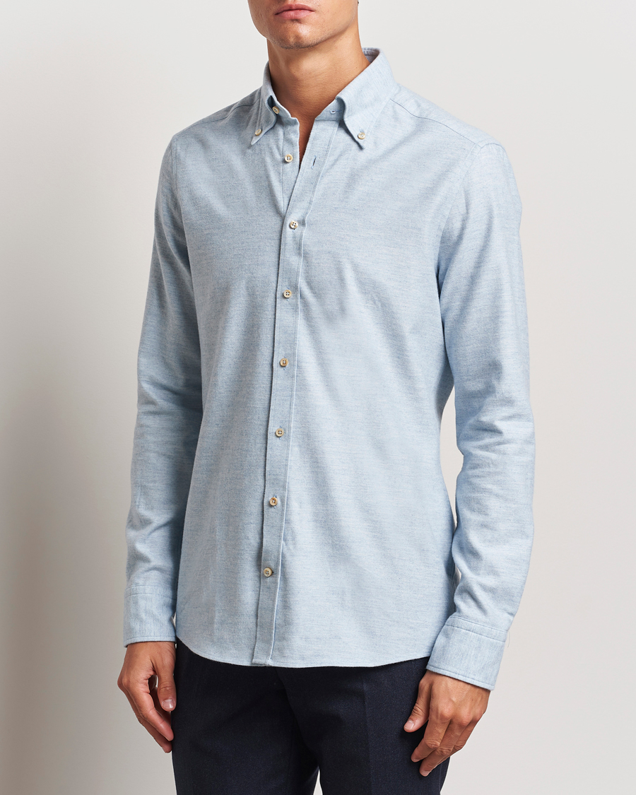 Heren |  | Stenströms | Slimline Flannel Shirt Light Blue