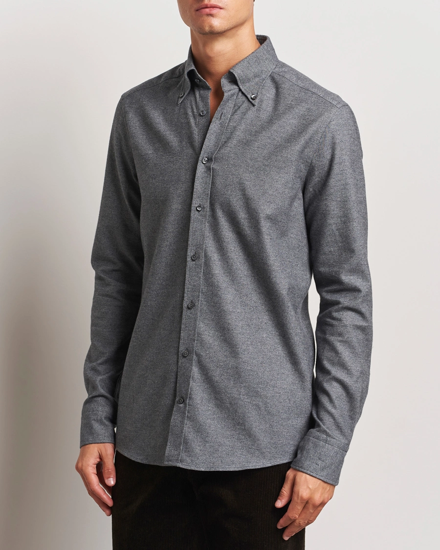 Heren |  | Stenströms | Slimline Flannel Shirt Dark Grey