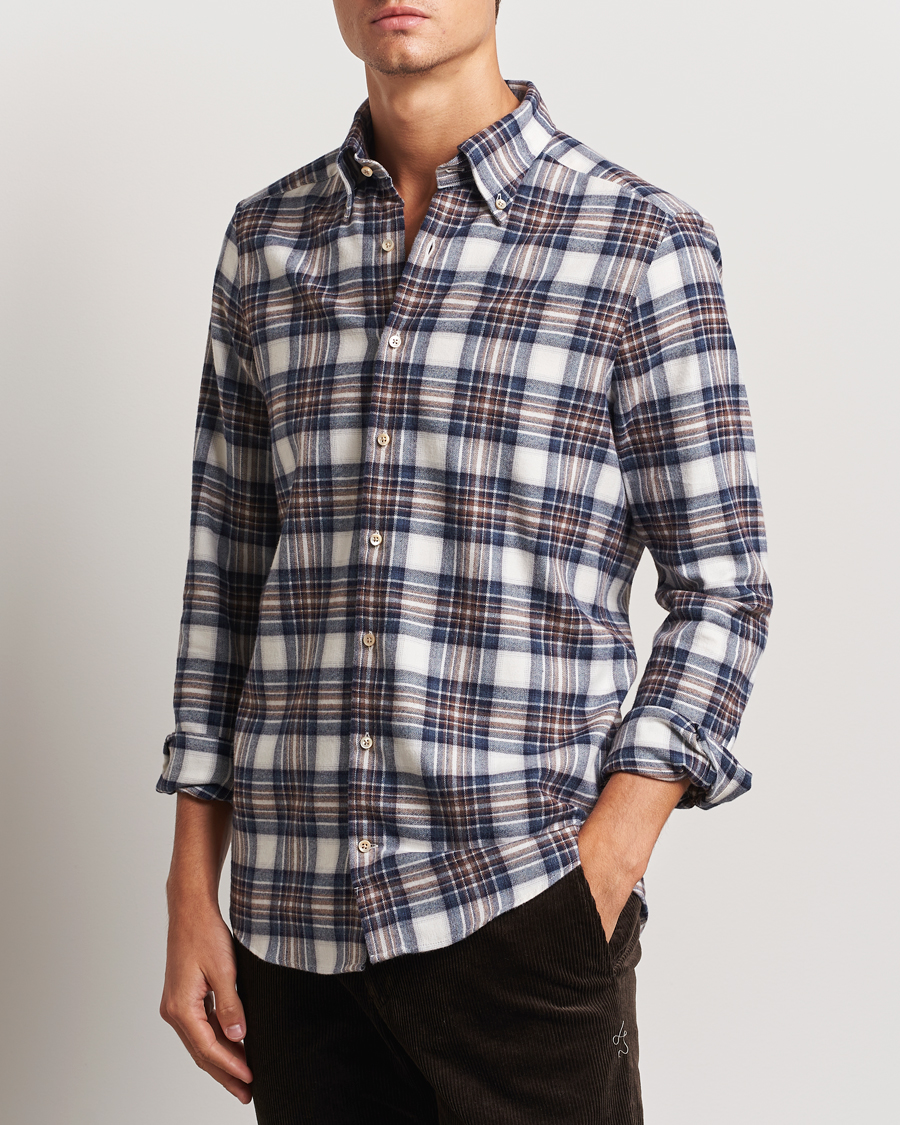 Heren |  | Stenströms | Slimline Flannel Big Checked Shirt Blue/Brown