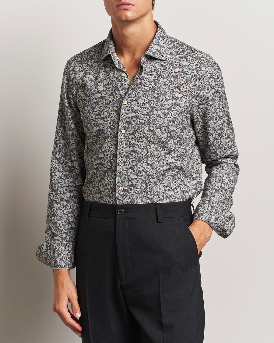 Heren |  | Stenströms | Slimline Washed Floral Print Shirt Grey