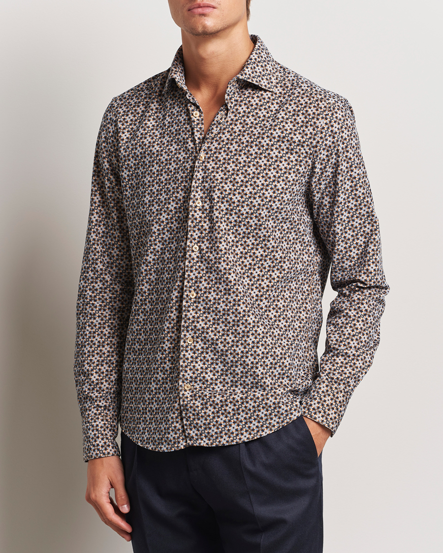 Heren |  | Stenströms | Slimline Printed Cord Shirt Brown