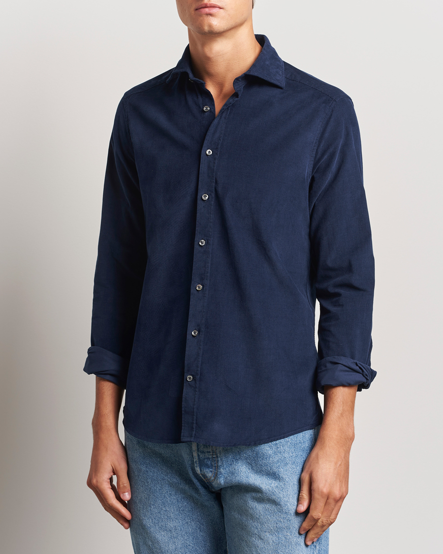 Heren |  | Stenströms | Slimline Cut Away Cord Shirt Blue