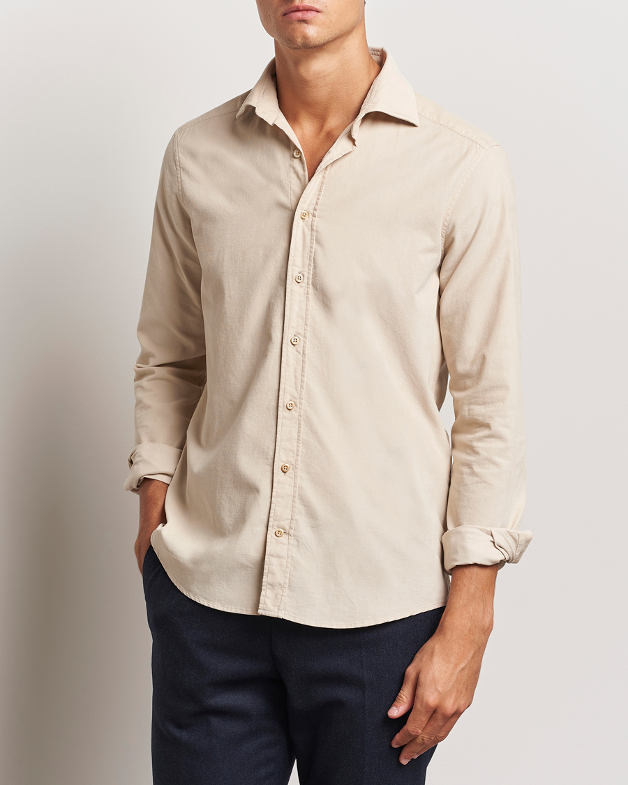 Heren |  | Stenströms | Slimline Cut Away Cord Shirt Beige