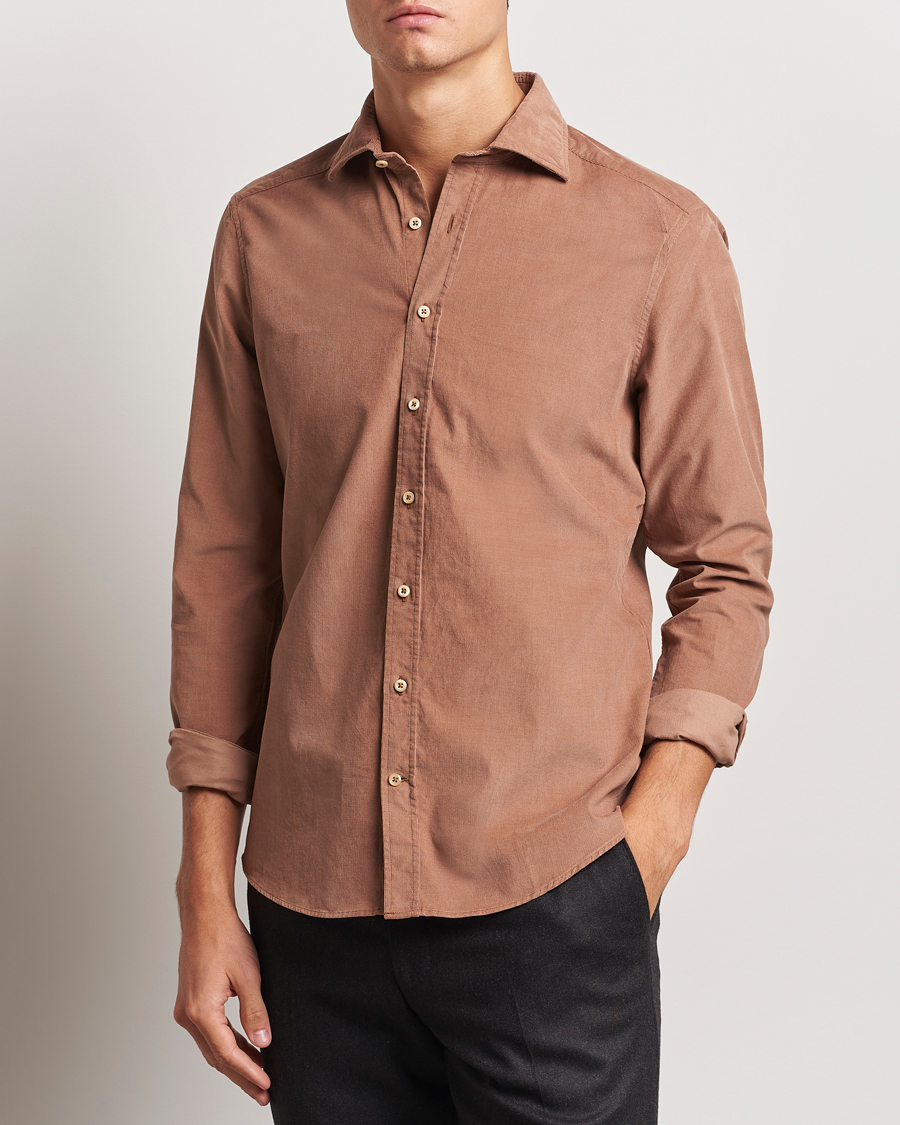 Heren |  | Stenströms | Slimline Cut Away Cord Shirt Light Brown