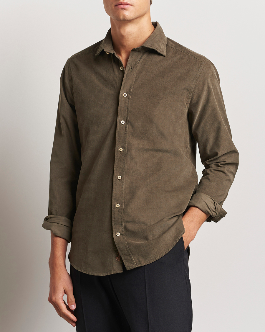 Heren |  | Stenströms | Slimline Cut Away Cord Shirt Dark Green