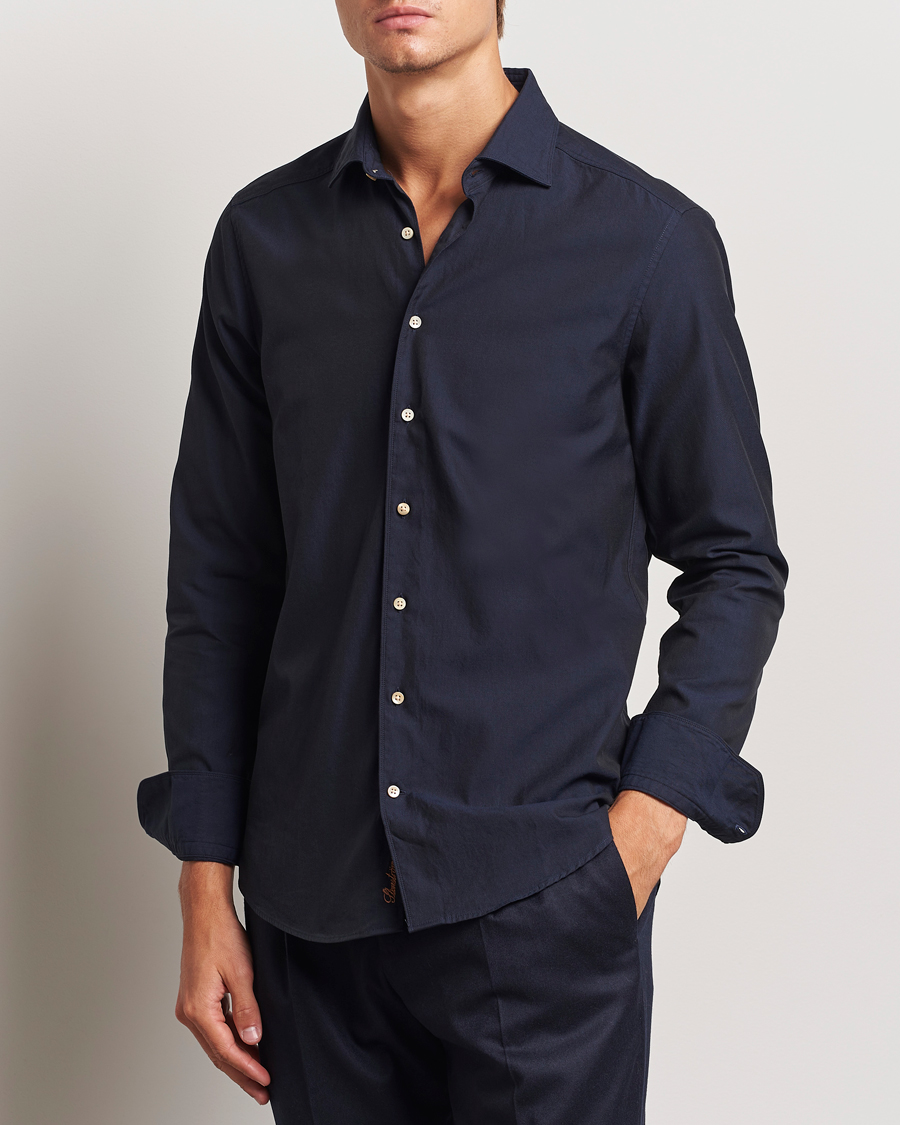 Heren |  | Stenströms | Slimline Cut Away Washed Twill Shirt Navy