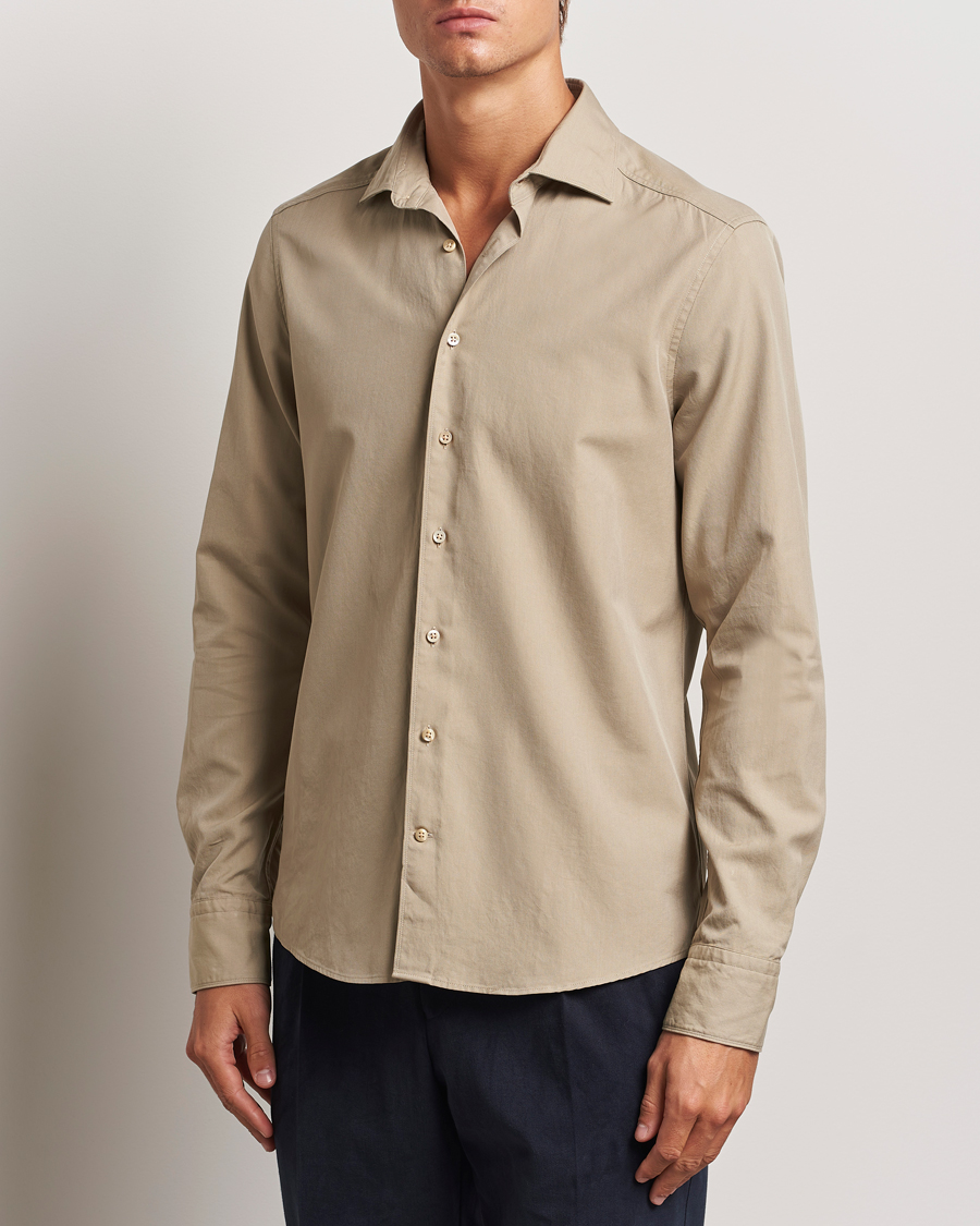 Heren |  | Stenströms | Slimline Cut Away Washed Twill Shirt Beige