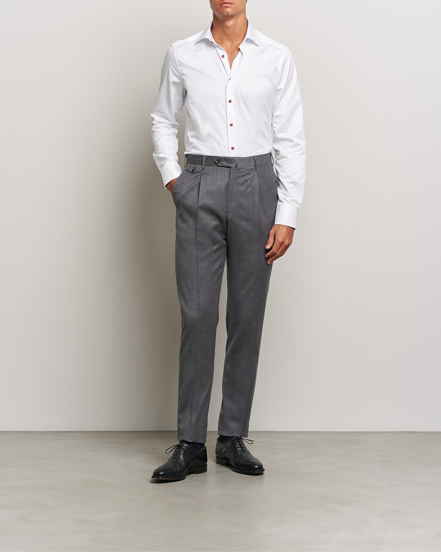 Heren | Overhemden | Stenströms | Slimline Cut Away Contrast Button Shirt White/Red