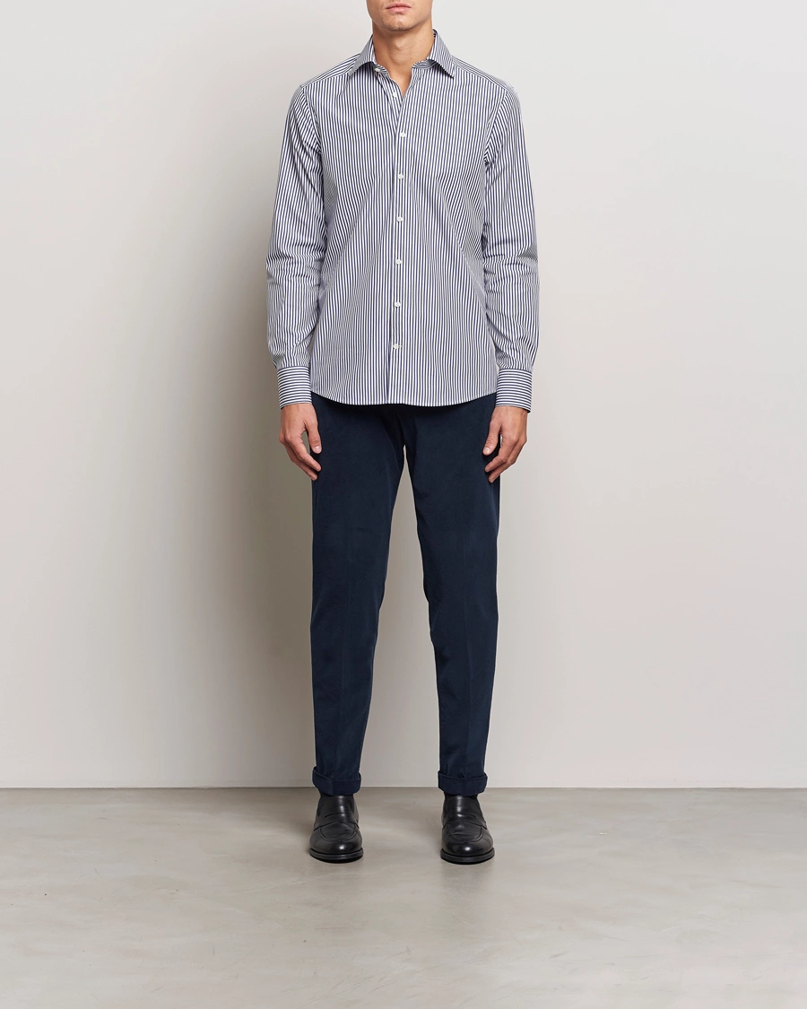 Heren |  | Stenströms | Slimline Striped Poplin Cut Away Shirt Blue