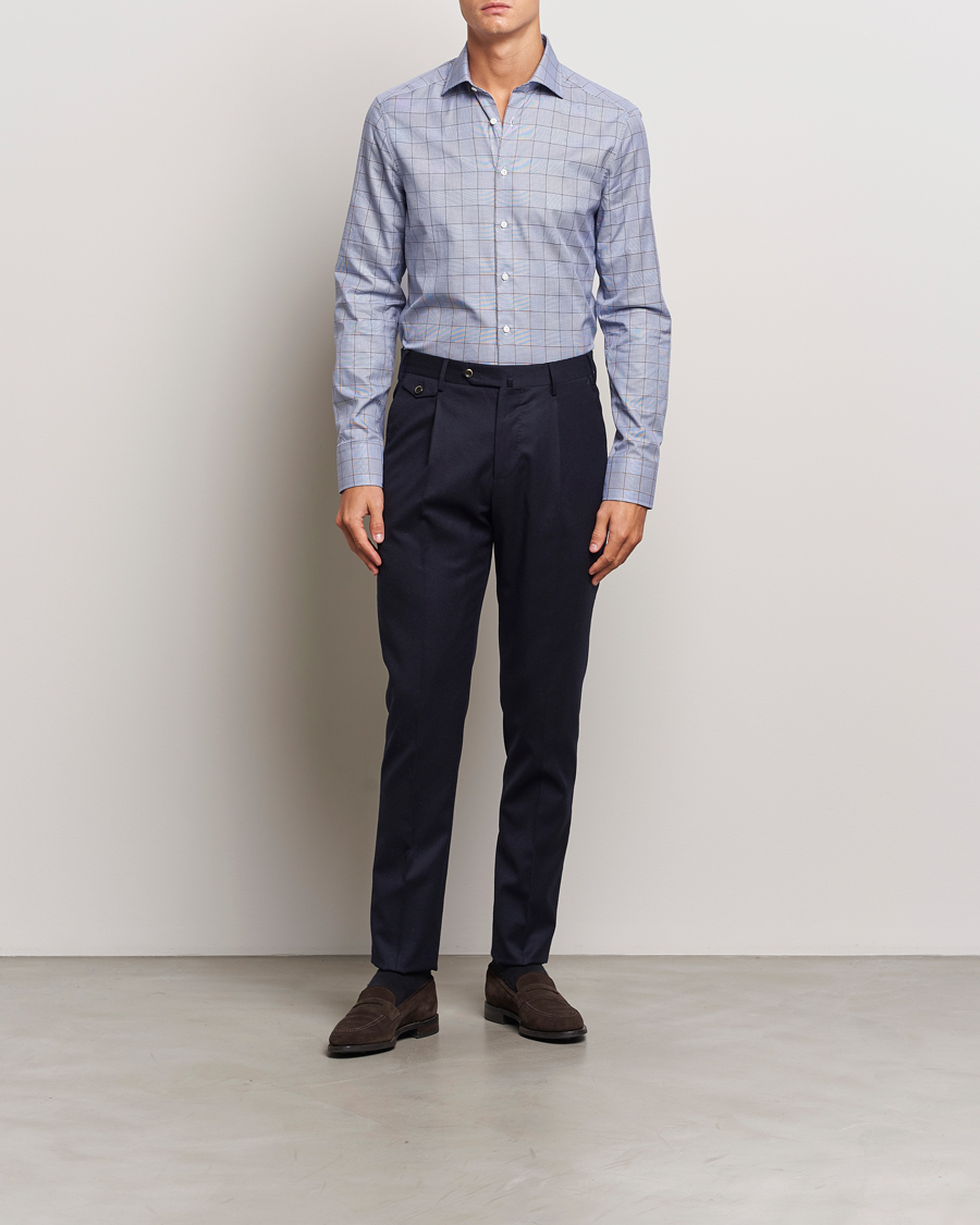 Heren |  | Stenströms | Slimline Prince of Wales Check Shirt Blue