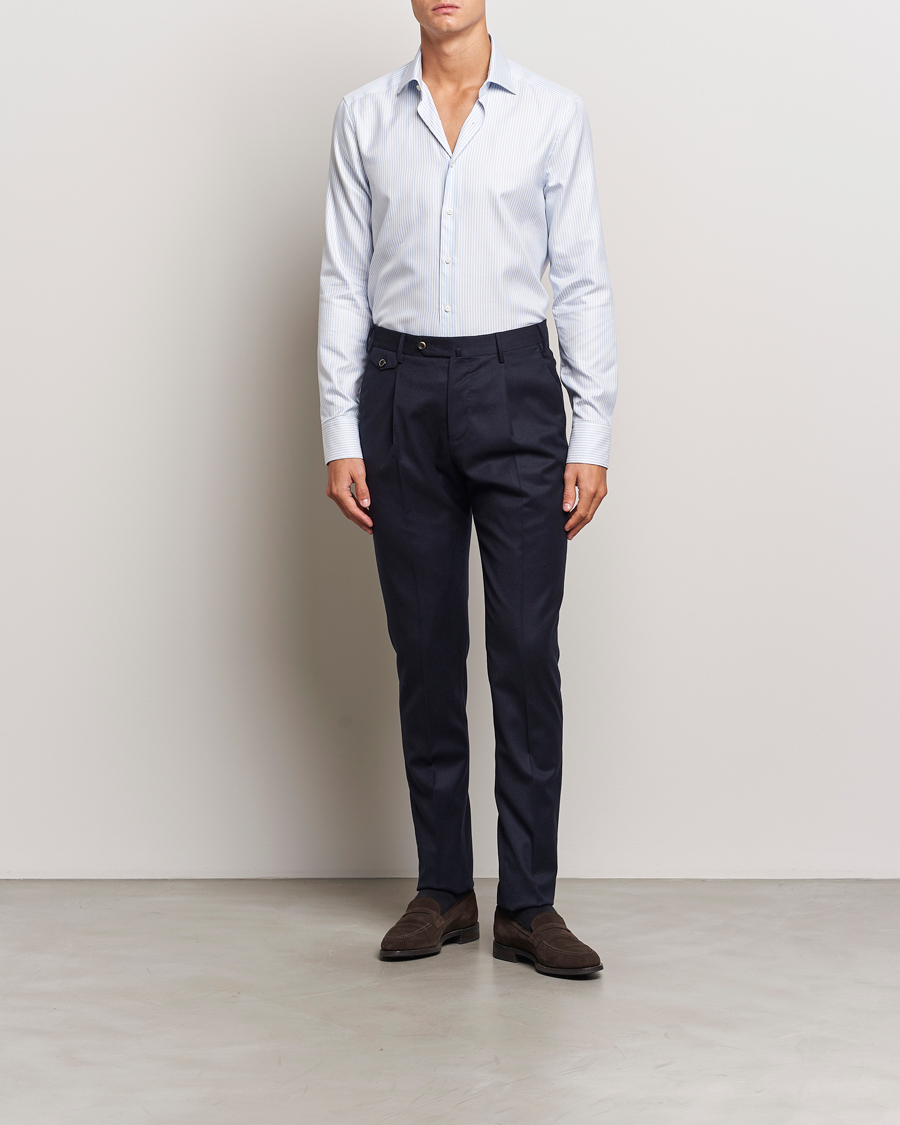 Heren |  | Stenströms | Slimline Striped Twill Cut Away Shirt White/Blue