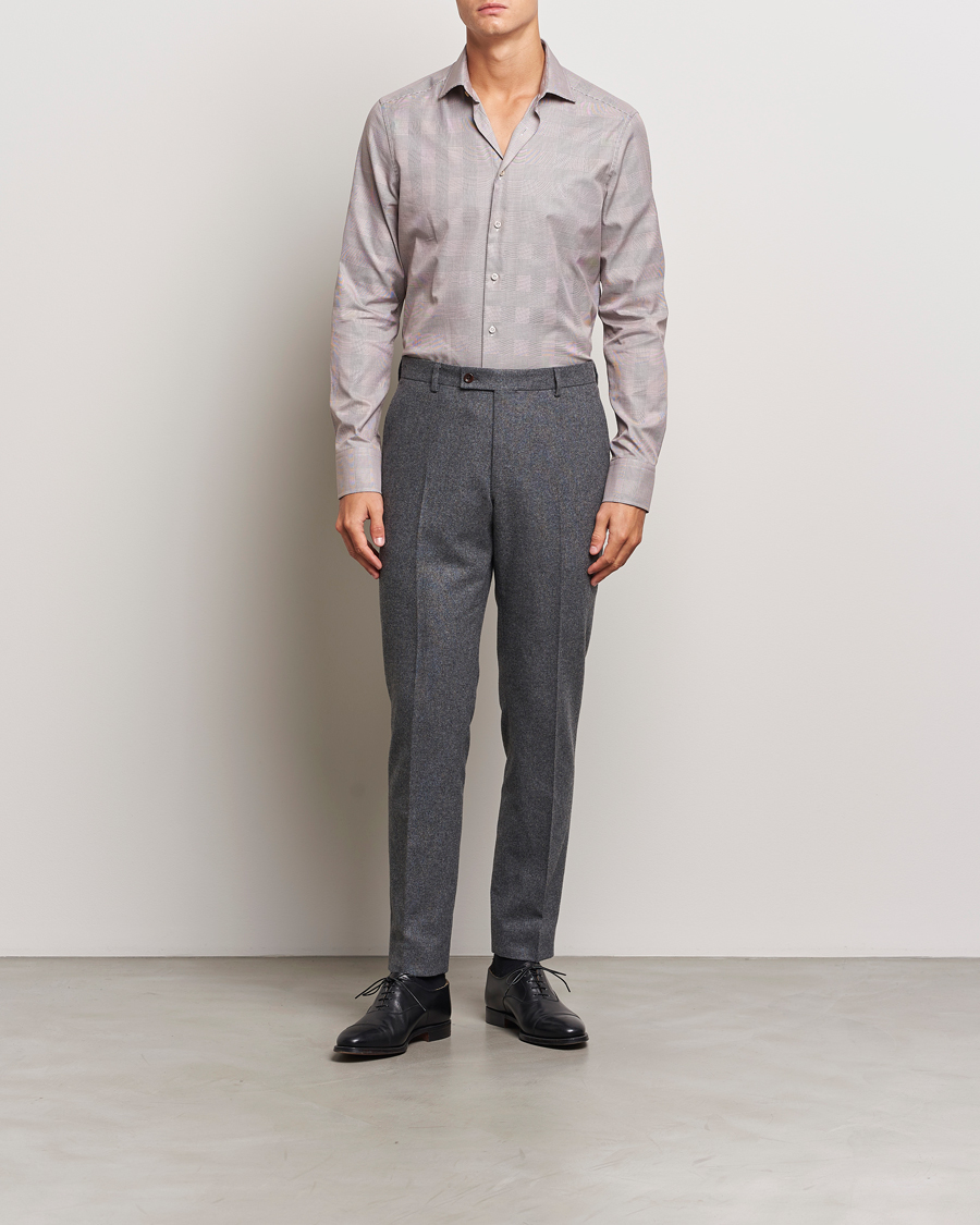 Heren |  | Stenströms | Slimline Checked Twill Shirt Brown