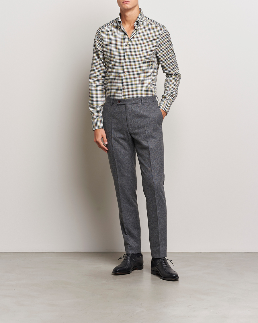 Heren |  | Stenströms | Slimline Small Check Button Down Shirt Green