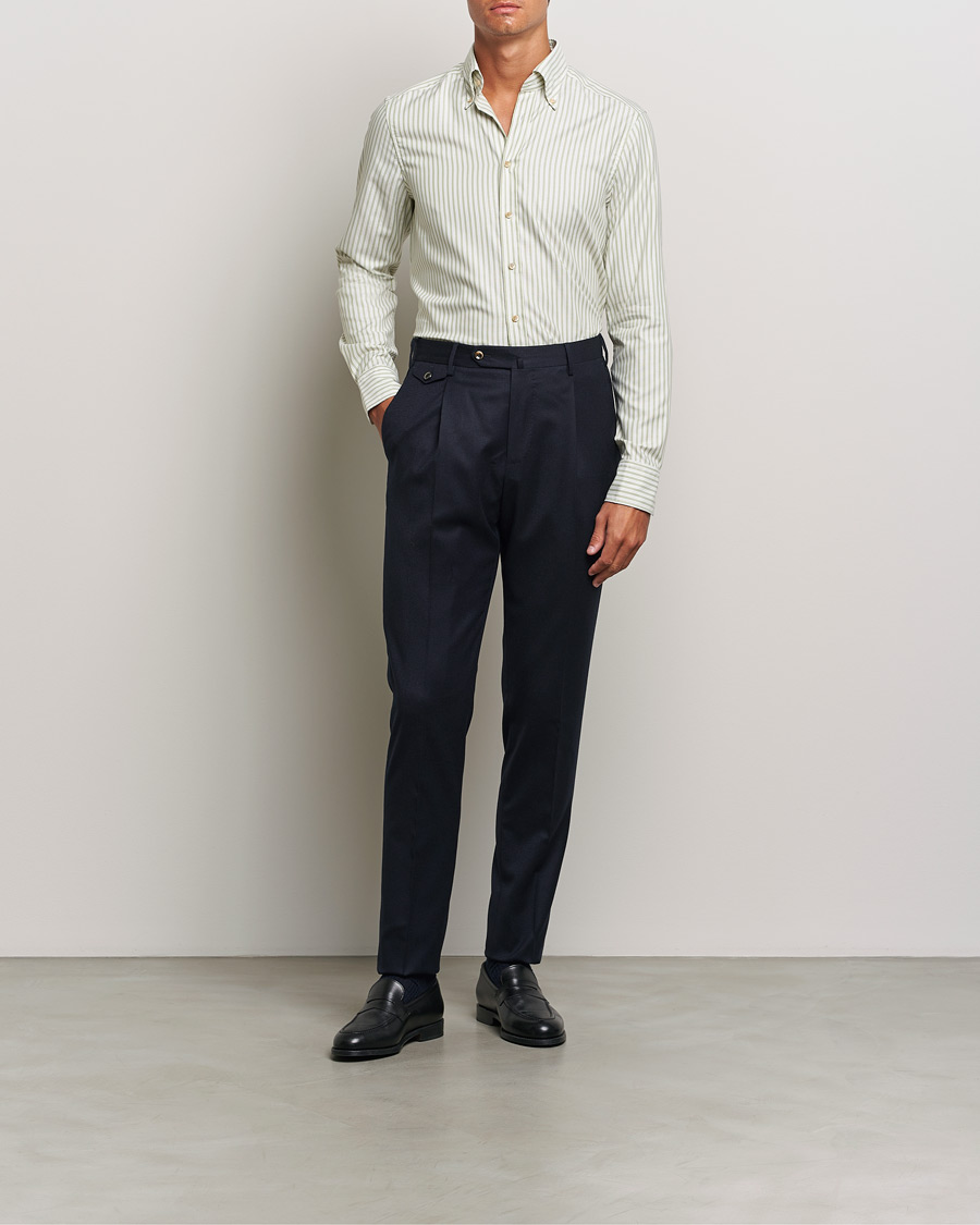 Heren | Overhemden | Stenströms | Slimline Vintage Stripe Oxford Shirt Green