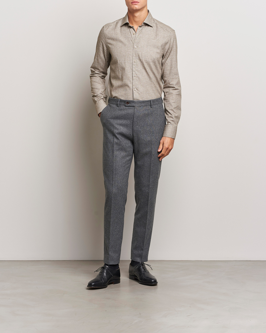 Heren |  | Stenströms | Slimline Brushed Printed Cut Away Shirt Beige