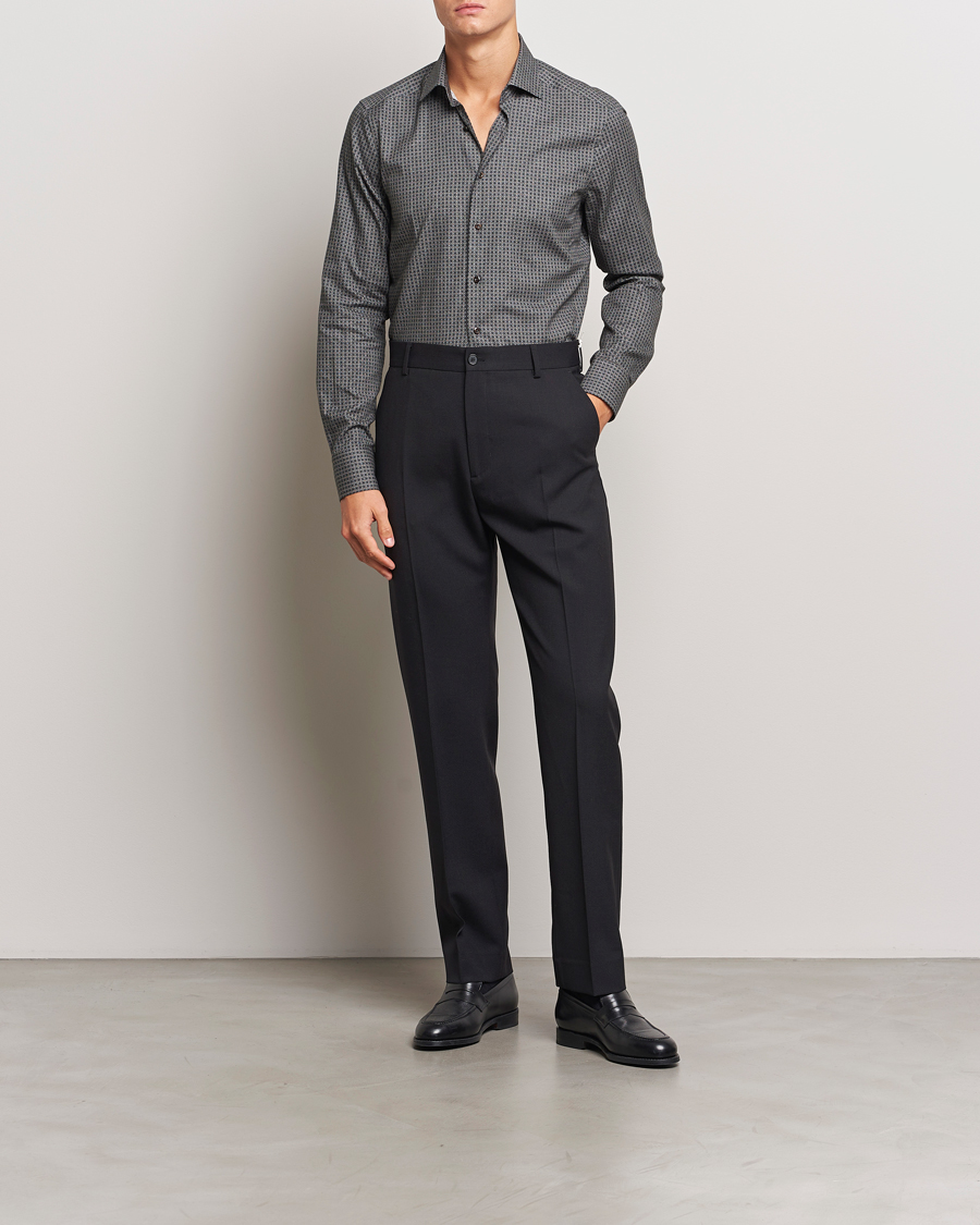 Heren |  | Stenströms | Slimline Brushed Printed Cut Away Shirt Black