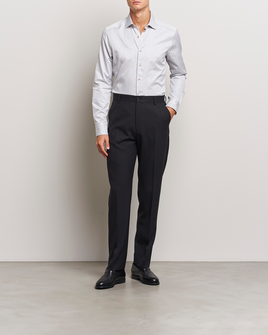 Heren |  | Stenströms | Slimline Melange Stripe Cut Away Shirt Grey