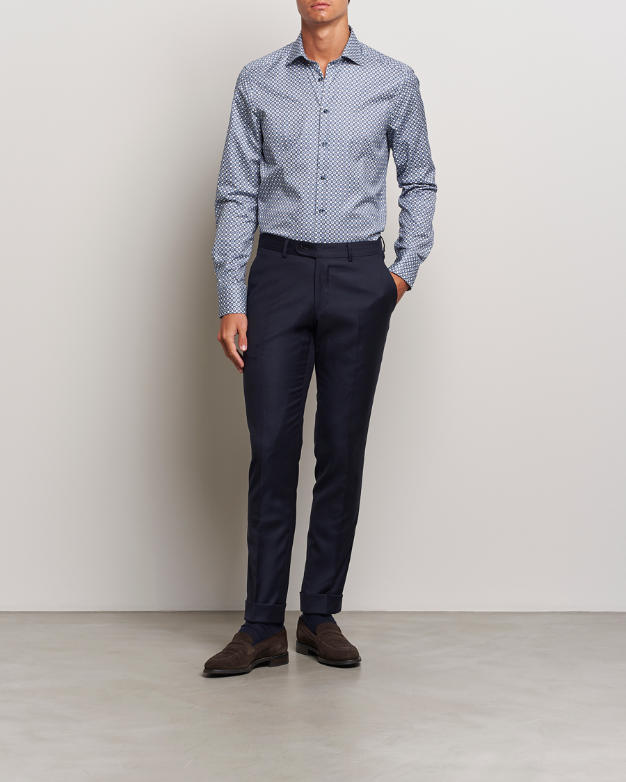 Heren | Overhemden | Stenströms | Slimline Printed Twill Cut Away Shirt Blue