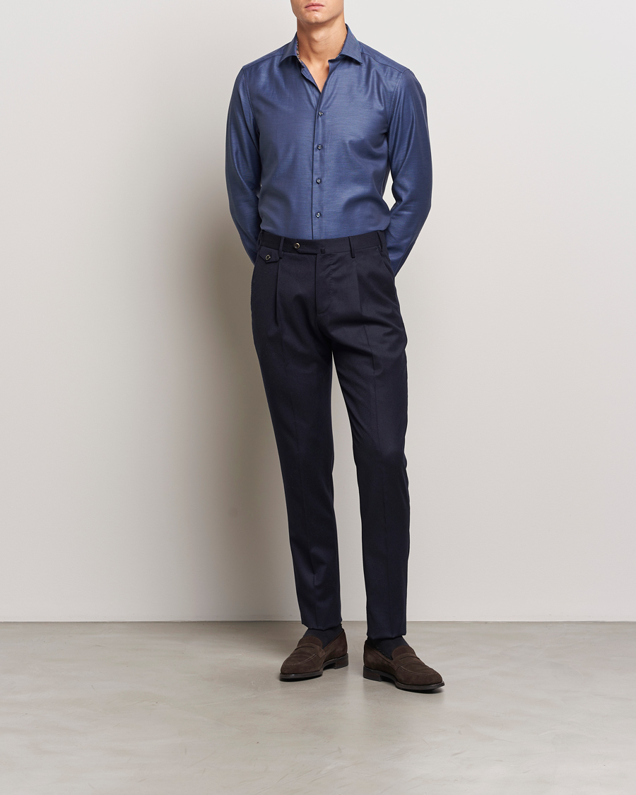 Heren |  | Stenströms | Slimline Twill Contrast Cut Away Shirt Navy