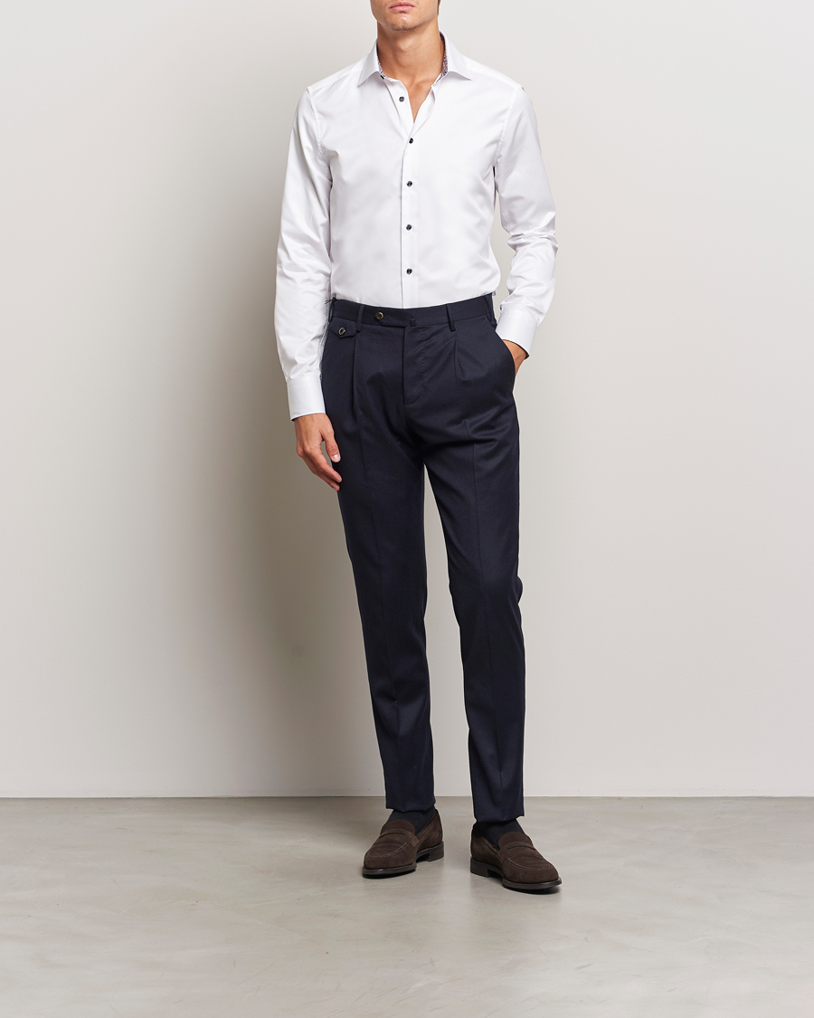 Heren |  | Stenströms | Slimline Twill Flower Contrast Shirt White