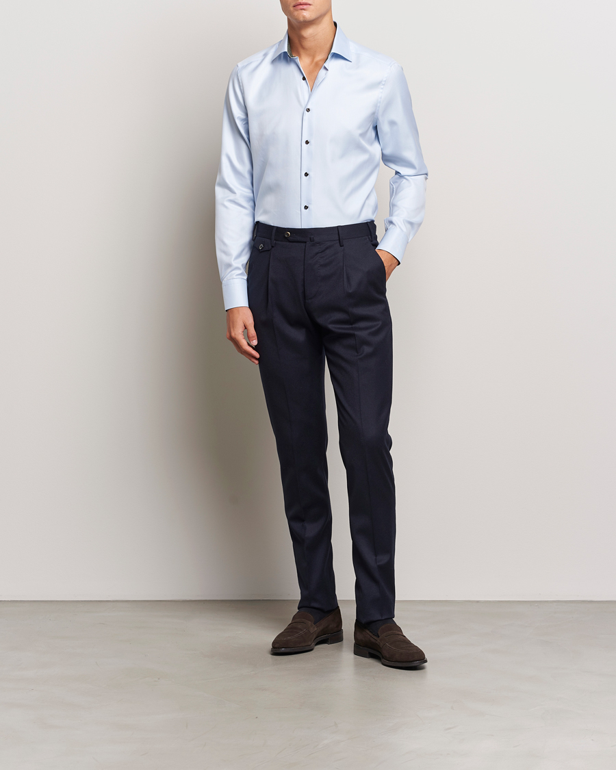 Heren |  | Stenströms | Slimline Superior Twill Contrast Shirt Blue