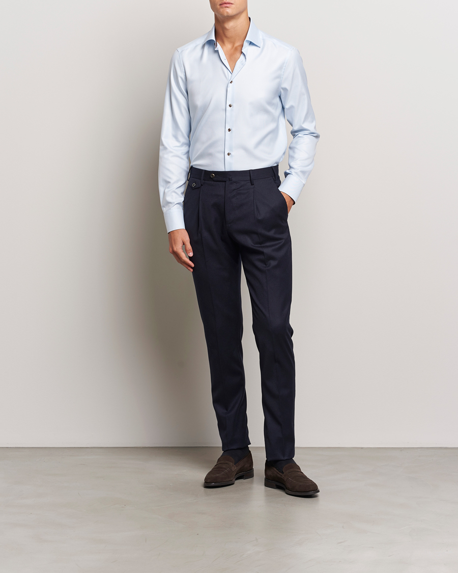 Heren |  | Stenströms | Slimline Houndstooth Contrast Shirt Blue