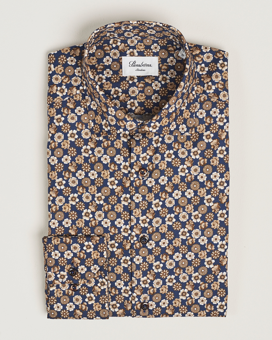 Heren | Overhemden | Stenströms | Slimline Printed Cut Away Shirt Blue