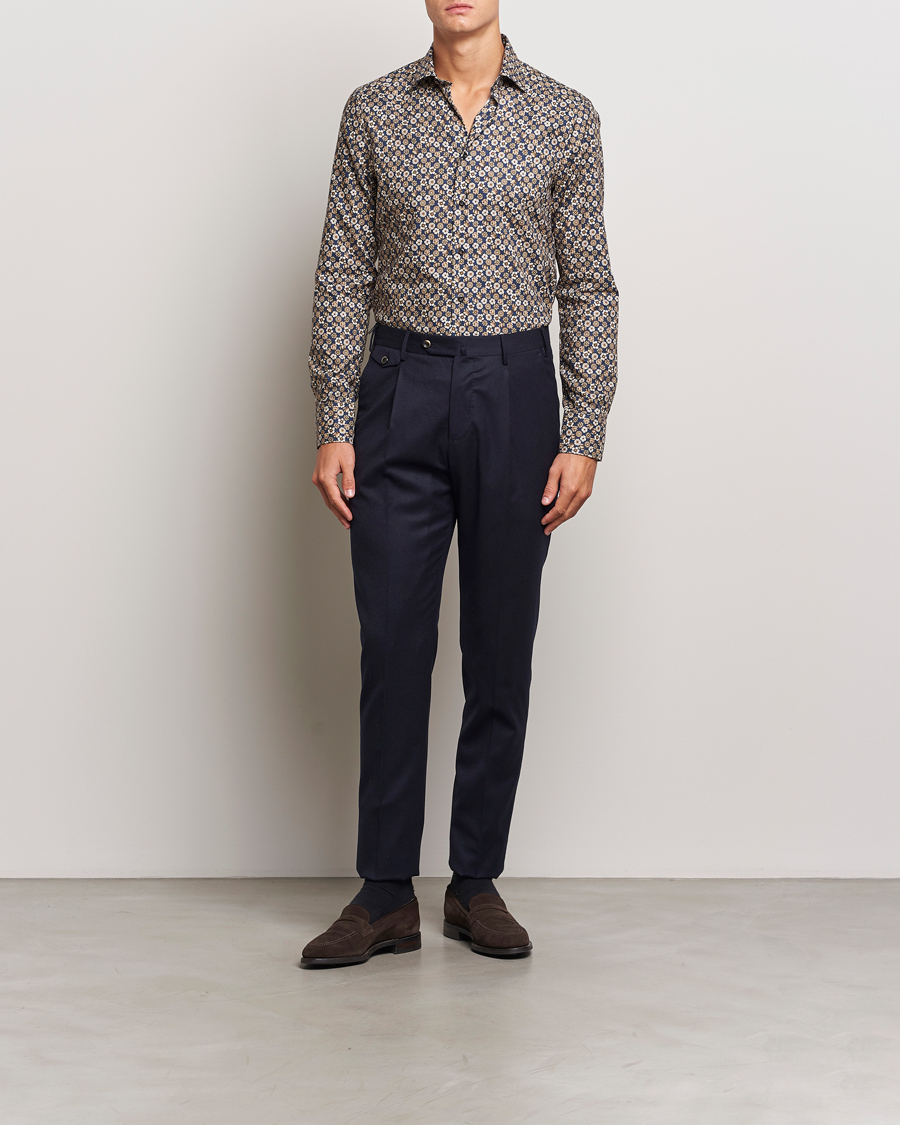Heren | Overhemden | Stenströms | Slimline Printed Cut Away Shirt Blue