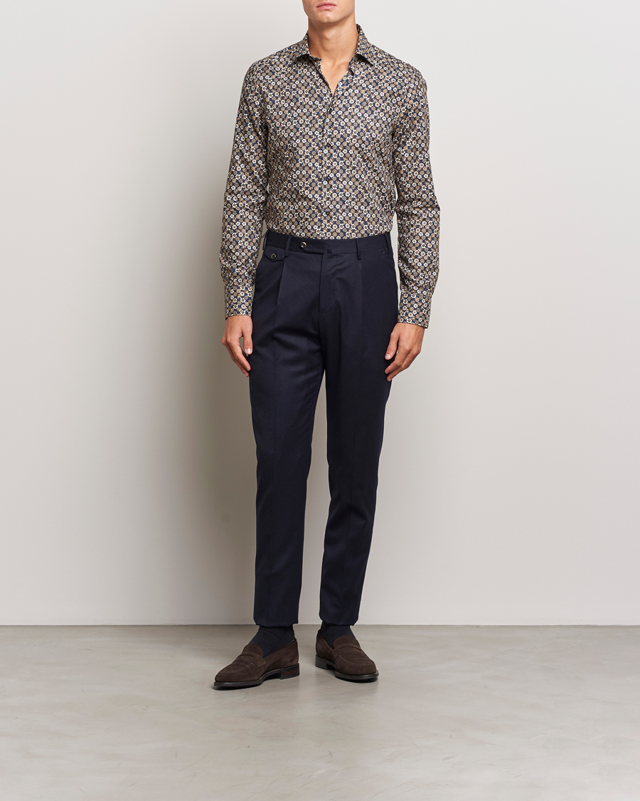 Heren |  | Stenströms | Slimline Printed Cut Away Shirt Blue