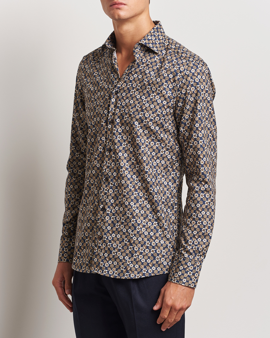 Heren | Overhemden | Stenströms | Slimline Printed Cut Away Shirt Blue