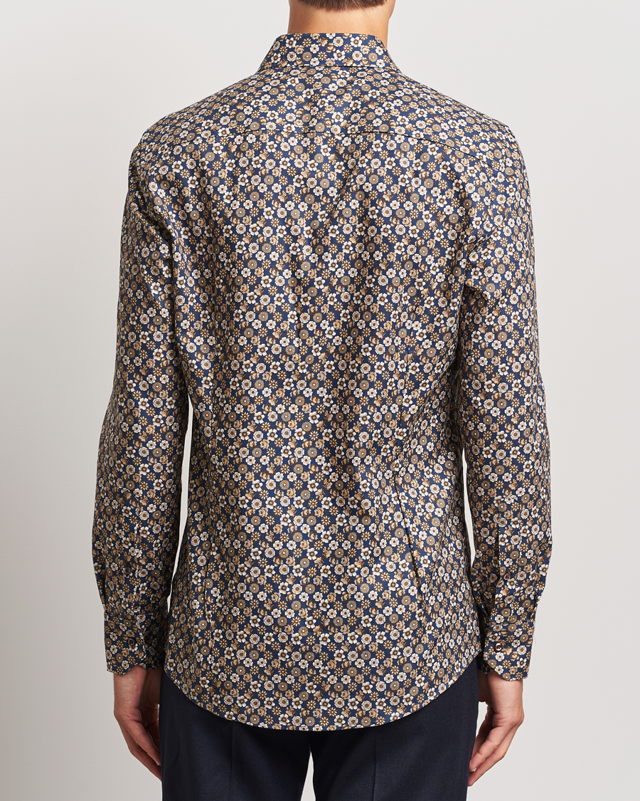 Heren | Overhemden | Stenströms | Slimline Printed Cut Away Shirt Blue