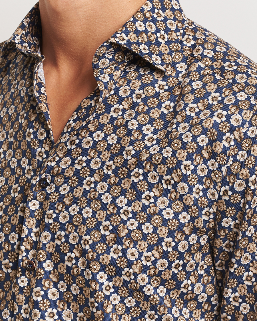 Heren | Overhemden | Stenströms | Slimline Printed Cut Away Shirt Blue